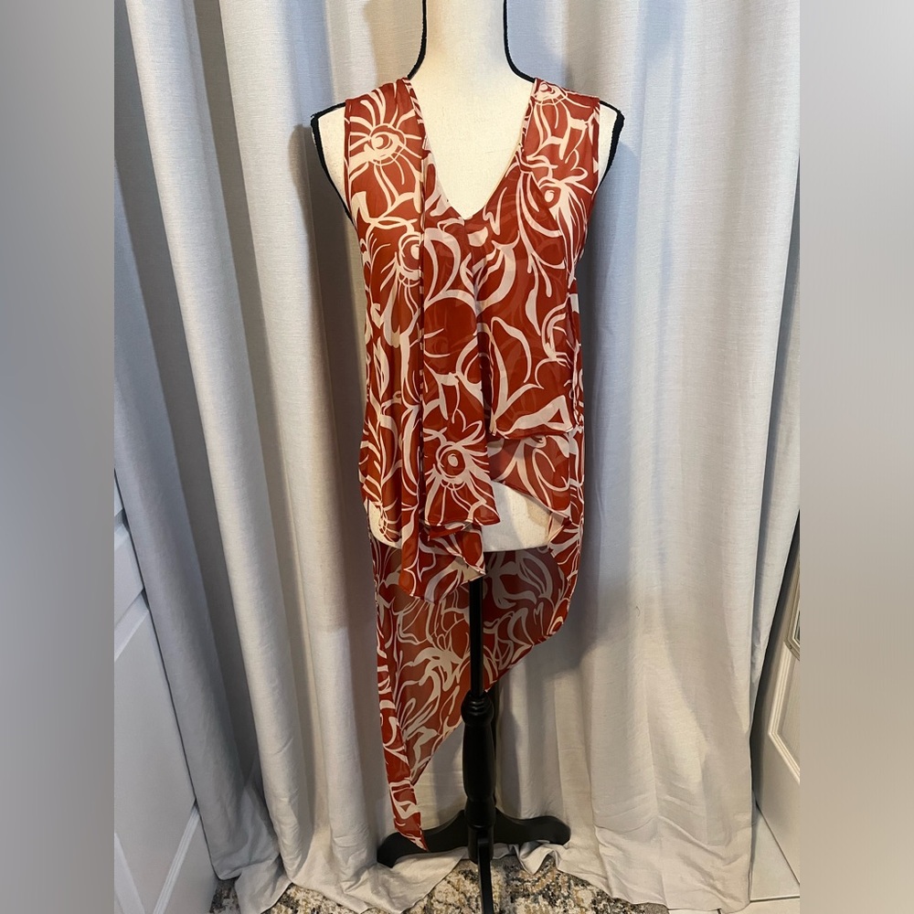 Karen Zambos Red and White Floral Top